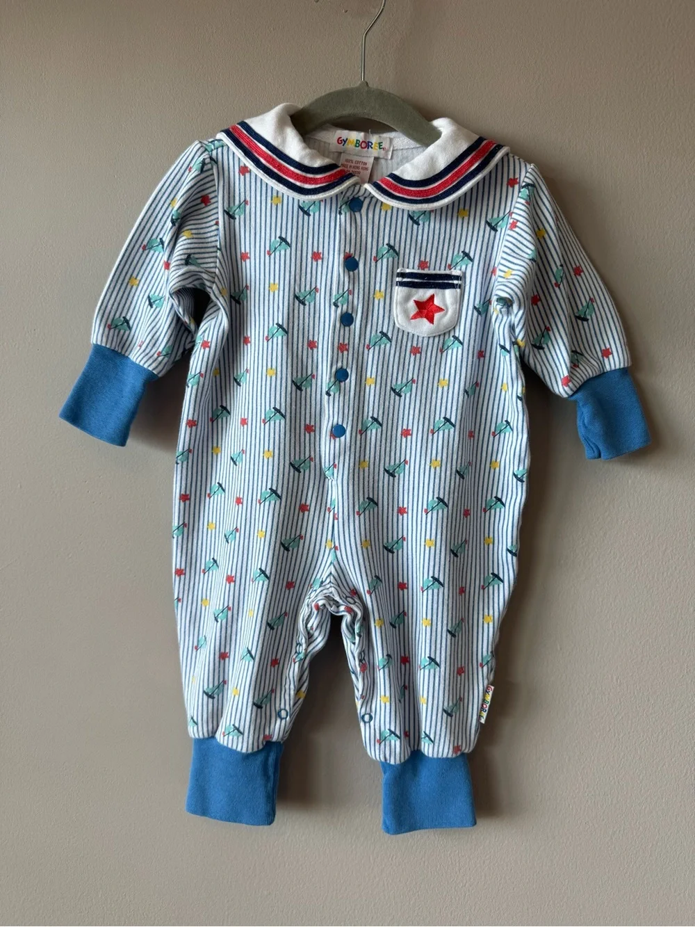 Gymboree Vintage Rainbow Tag‎ Nautical Sailor Romper Size 6-12 months/infant